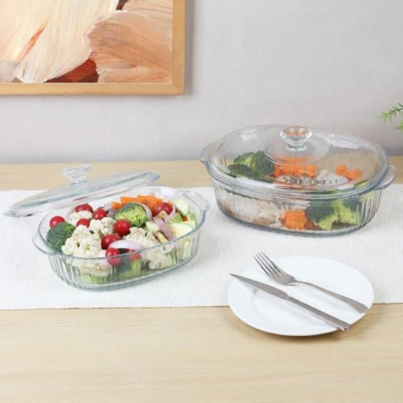 Kitchen oven-safe glass casserole set 1800ml 2800ml in transparent color, heat-resistant borosilicate glass for baking and serving - Image 4