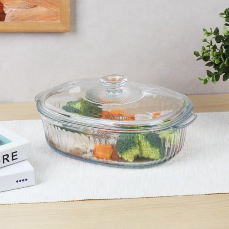 Kitchen oven-safe glass casserole set 1800ml 2800ml in transparent color, heat-resistant borosilicate glass for baking and serving - Image 3