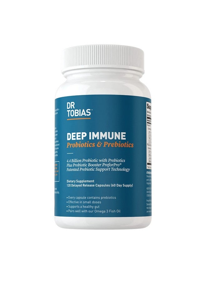 Dr. Tobias Deep Immune Probiotics & Prebiotics 4.4 Billion Cfu Probiotics For Women & Men Supports Digestive Health Gut Immune Function Nutrient Absorption 120 Capsules 60 Servings  - Image 1