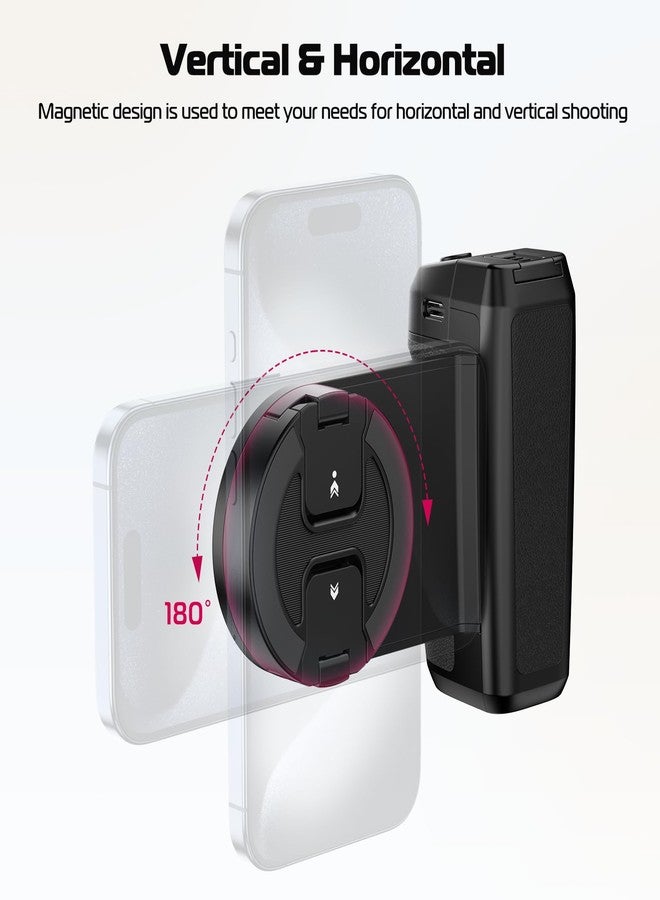 ULANZI Selfie Phone Tripod Mount MA35, 2-in-1 Magnetic & Phone Clip Camera Grip Handle Holder with Detachable Remote Shutter with Cold Shoe Adapter for iPhone 15 16 17 Samsung Video Shooting - Image 3