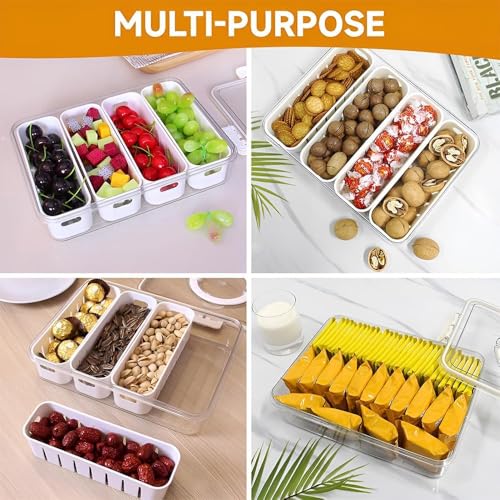 HomeWiz Divided Fridge Storage Box with Lid & Handle | 4-Compartment Veggie Tray Organizer | Removable Sections, BPA-Free Plastic Fridge Container (1 Pc) - Image 2
