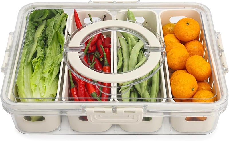 HomeWiz Divided Fridge Storage Box with Lid & Handle | 4-Compartment Veggie Tray Organizer | Removable Sections, BPA-Free Plastic Fridge Container (1 Pc) - Image 1