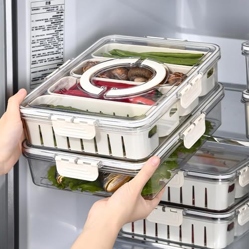 HomeWiz Divided Fridge Storage Box with Lid & Handle | 4-Compartment Veggie Tray Organizer | Removable Sections, BPA-Free Plastic Fridge Container (1 Pc) - Image 4