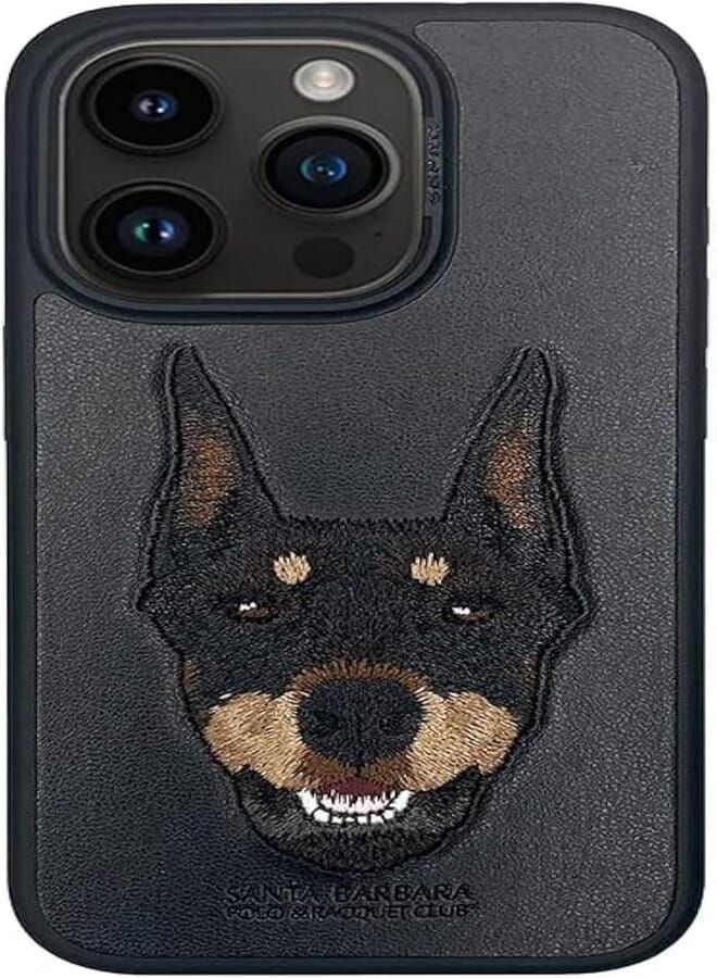Next Store 3D Embroidery Animal Head Aesthetic Leather Case Compatible For iPhone 11 Texture Leather Cover (Dog)