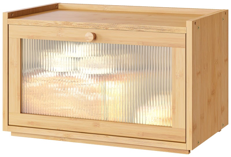 kiplant Large Bread Box for Kitchen Counter Bamboo Bread Storage Container with Wavy Arcylic Transparent Door Bamboo Wooden Farmhouse Bread Box for Your House