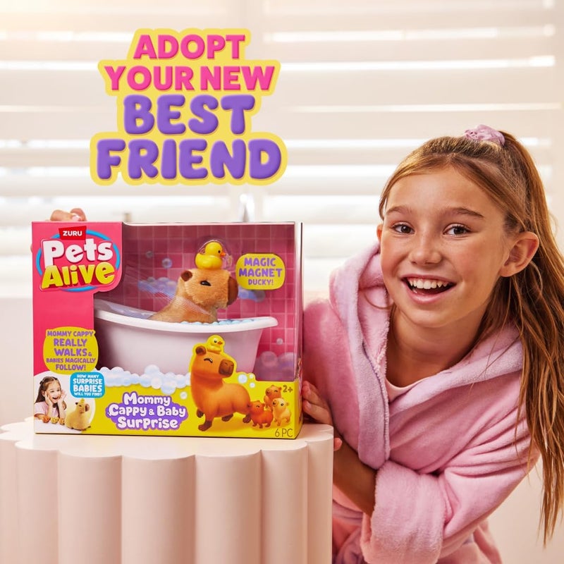 ZURU Pets Alive Mommy Capybara and Baby Surprise by ZURU - Robotic Walking Mommy Capybara with Baby Cappybara Toys, for Girls 2+ - Image 3