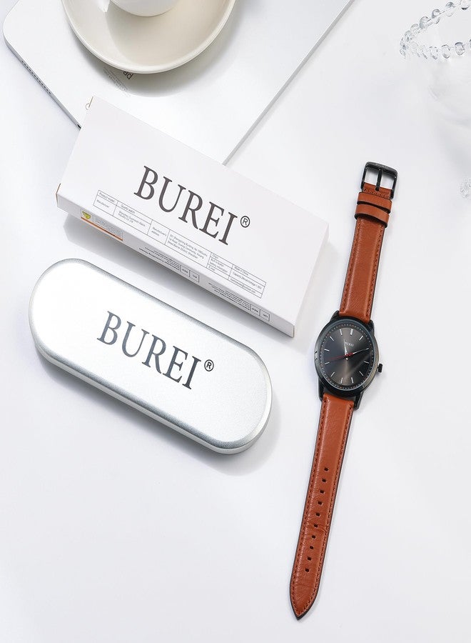BUREI Fashion Men's Watches Minimalist Wrist Watches for Men Brown Leather Analog Wrist Watch with Slim Case Relojes para Hombres Red Black Brown Fashion Classic - Image 4