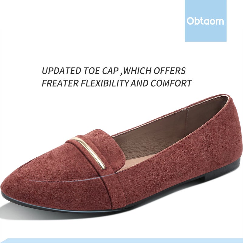 Obtaom Women's Pointy Toe Loafer Flat Comfortable Faux Suede Work Shoes,Cute Penny Loafer Slip On Ballet Flat(Jujube US10) - Image 3