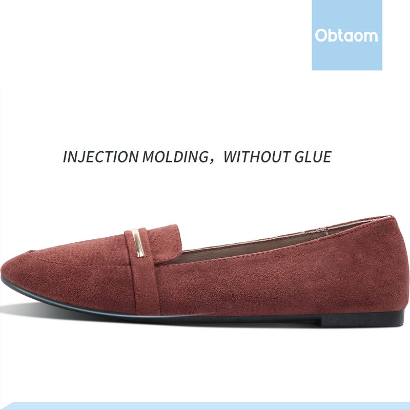 Obtaom Women's Pointy Toe Loafer Flat Comfortable Faux Suede Work Shoes,Cute Penny Loafer Slip On Ballet Flat(Jujube US10) - Image 2