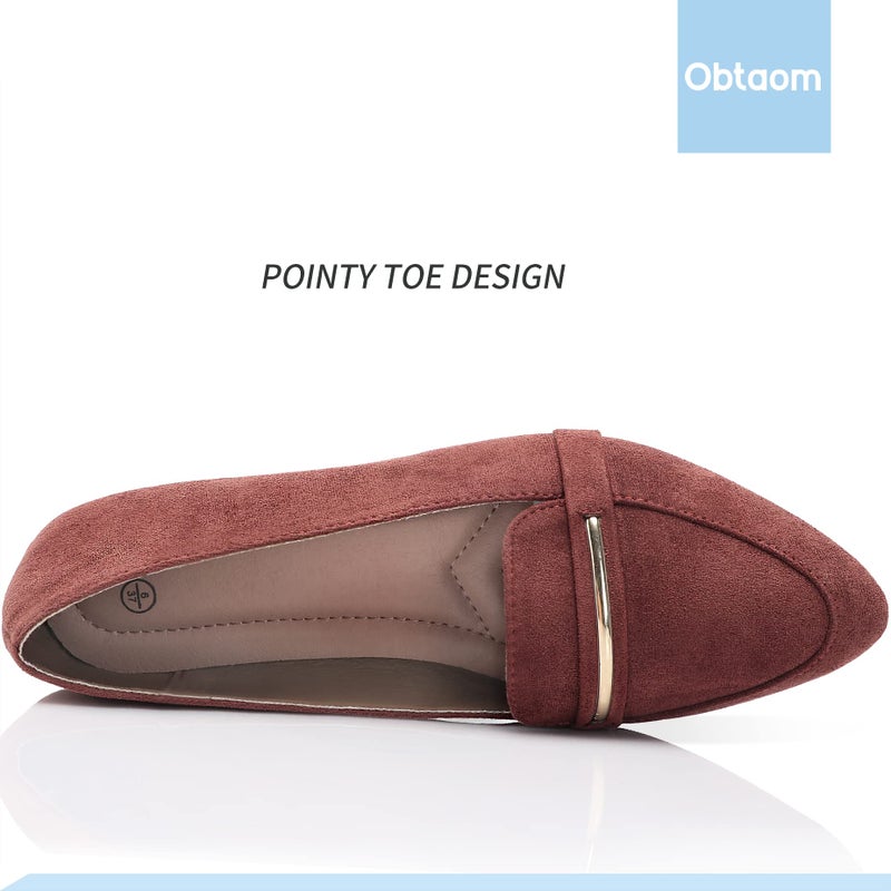 Obtaom Women's Pointy Toe Loafer Flat Comfortable Faux Suede Work Shoes,Cute Penny Loafer Slip On Ballet Flat(Jujube US10) - Image 4