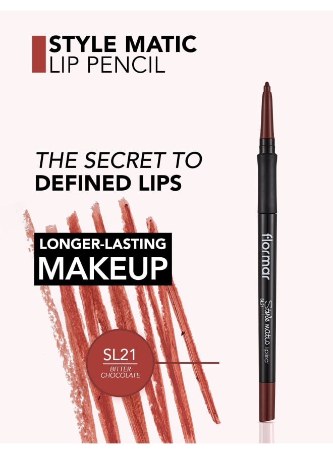 flormar Style Matic Lipliner SL21 Bitter Chocolate Precise Outline, Smooth Control, Shape Enhancer L21-BTTR CHOCOLATE - Image 5