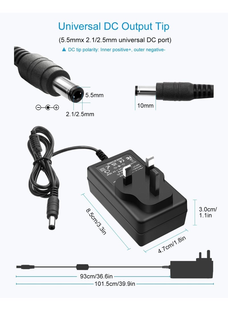 Salab 12V 3A Power Supply Adapter DC 12 Volt 36W 3000mA 2.5A 2A 1.5A 1A AC to DC Converter Transformer with 5.5x2.5 5.5x2.1 5.5x3.0 5.5x1.7 4.8x1.7 4.0x1.7 3.5x1.35 3.0x1.1 2.5x0.7 6.3x3.0 10 Tips - Image 2