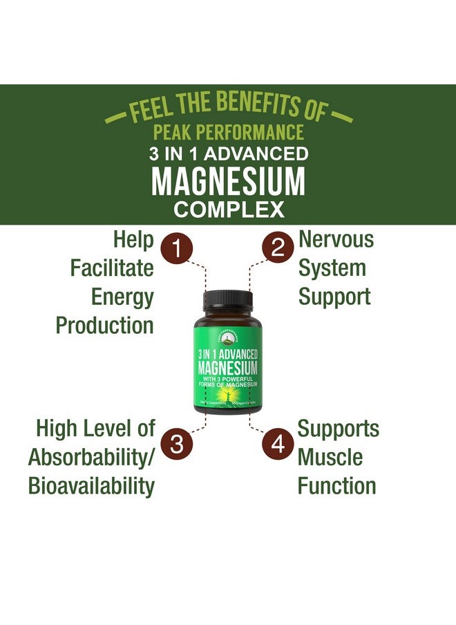 Peak Performance 3 In 1 Advanced Magnesium Complex Vegan Capsules With Magnesium Lthreonate Magnesium Glycinate Magnesium Taurinate. High Absorption And Bioavailability. 3 Top Magnesiums In One Supplement 90 Pills  - Image 4