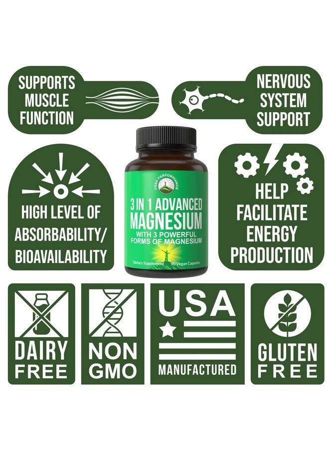 Peak Performance 3 In 1 Advanced Magnesium Complex Vegan Capsules With Magnesium Lthreonate Magnesium Glycinate Magnesium Taurinate. High Absorption And Bioavailability. 3 Top Magnesiums In One Supplement 90 Pills  - Image 5