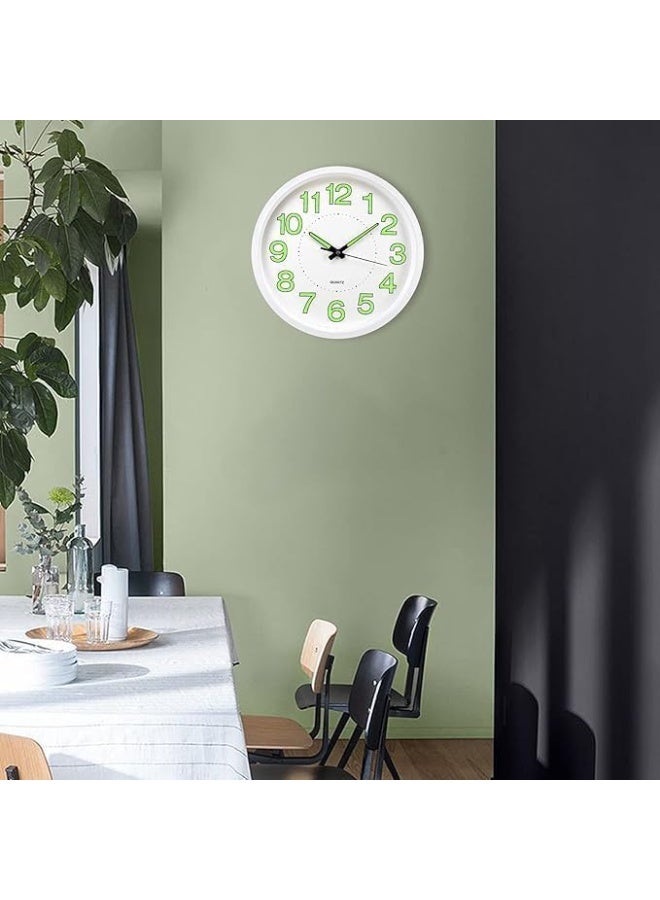 10 Inch Silent Non-Ticking Wall Clock Glow in the Dark Luminous Analog Clock Battery Operated Easy Read Night Light Clock for Bedroom Living Room Office Decor White - Image 4