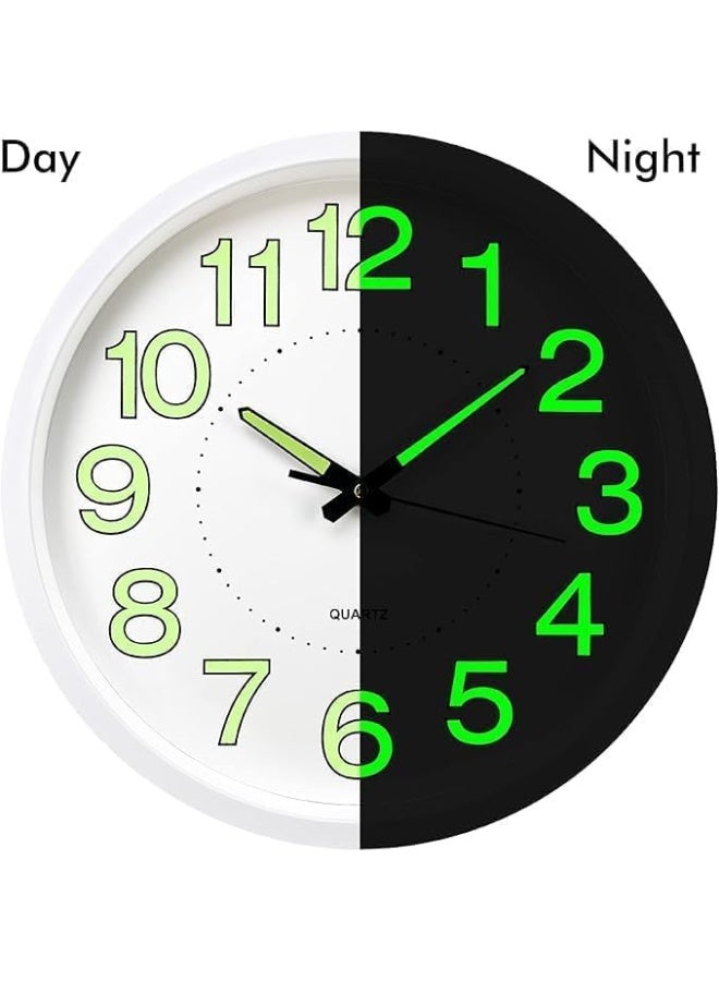 10 Inch Silent Non-Ticking Wall Clock Glow in the Dark Luminous Analog Clock Battery Operated Easy Read Night Light Clock for Bedroom Living Room Office Decor White - Image 5