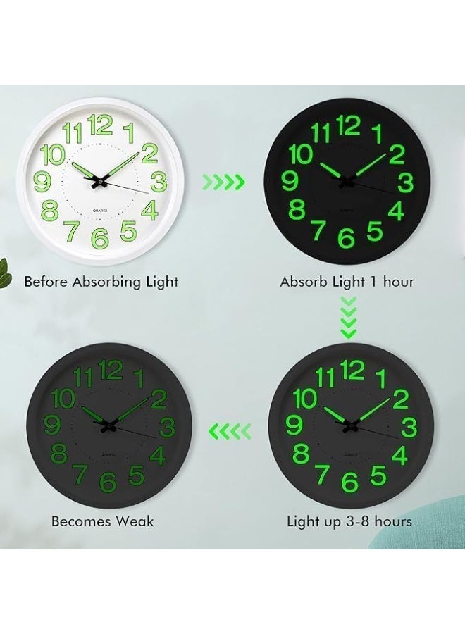 10 Inch Silent Non-Ticking Wall Clock Glow in the Dark Luminous Analog Clock Battery Operated Easy Read Night Light Clock for Bedroom Living Room Office Decor White - Image 3