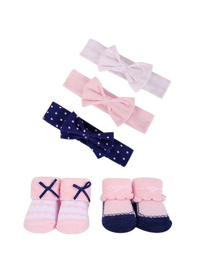 hudson baby 3 Piece Headband And 2 Piece Socks Set Pink Polka Dot  - Image 1