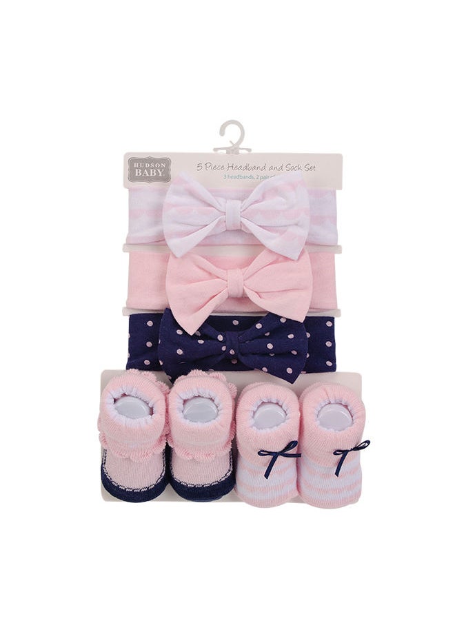 hudson baby 3 Piece Headband And 2 Piece Socks Set Pink Polka Dot  - Image 2