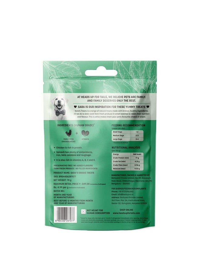 Heads Up For Tails Sara's Dog Treats (Chicken Jerky With Spinach) - 70 G, All Life Stages, Dry - Image 4