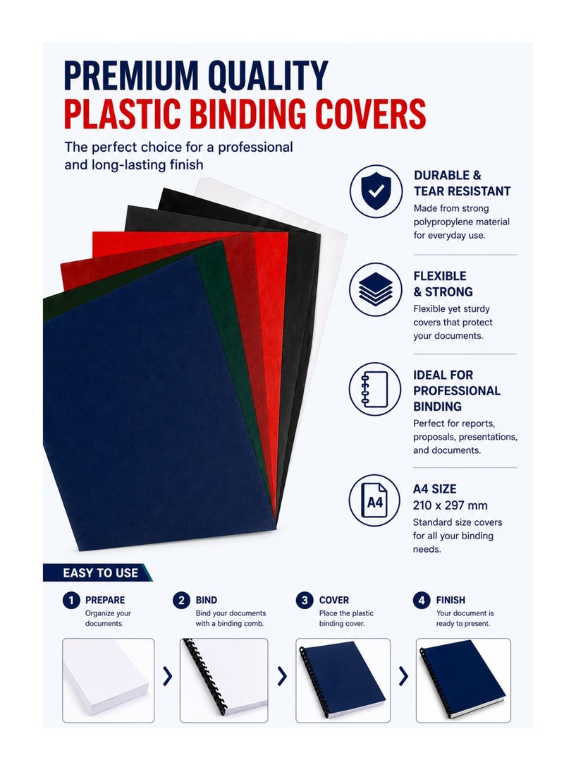 ATLAS 50-Piece A4 Size Plastic Binding Covers White - Image 2