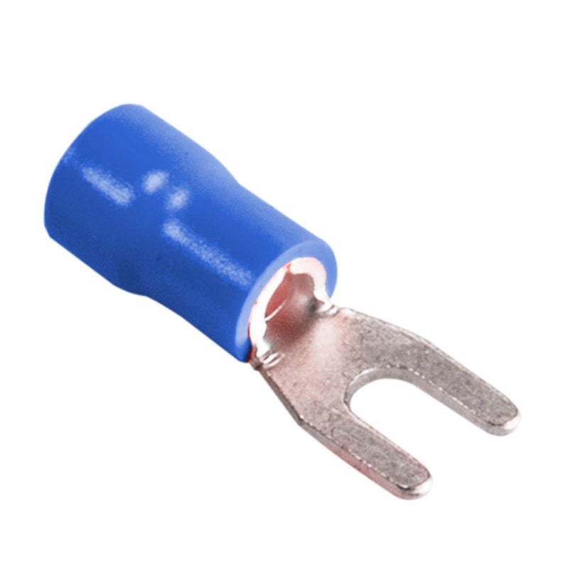 MILAPEAK 100Pcs Insulated Fork Spade Wire Connectors  U Type Electrical Crimp Terminal For 16-14Awg Cable By Milapeak (Blue) - Image 1