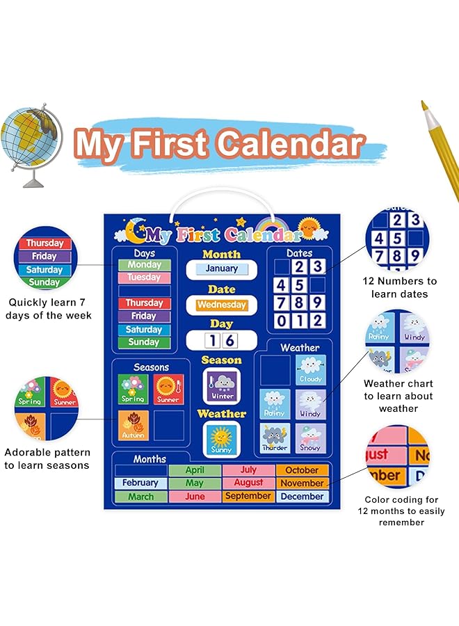 erorex Learning Resources Calendar And Weather Pocket Chart My First Calendar For Kids Toddlers Magnetic Calendar For Classroom Preschool Educational Wall Calendar Kids Learning Calendar - Image 4