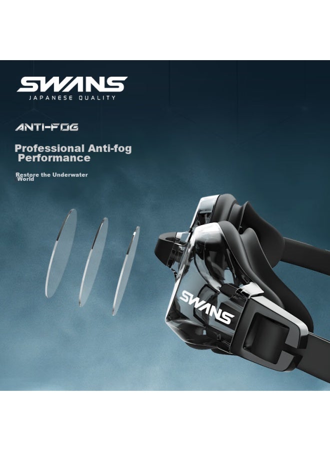 Swans Swimming Goggles, Imported From Japan, Waterproof, Anti-fog, High-definition, For Children, Myopia, Men And Women, Swimming Equipment, Fox2-5 Black And White - Image 1