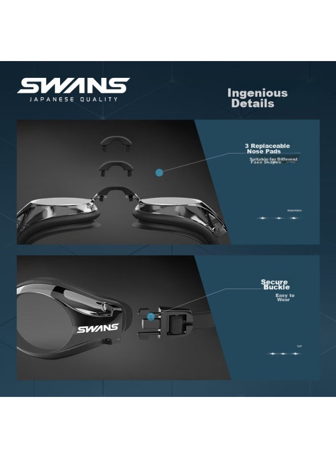 Swans Swimming Goggles, Imported From Japan, Waterproof, Anti-fog, High-definition, For Children, Myopia, Men And Women, Swimming Equipment, Fox2-5 Black And White - Image 4