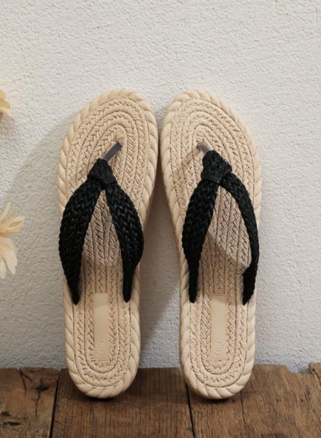 Summer's new Korean-style seaside flip-flops for women, a casual flip-flop made of imitation straw  - Image 1