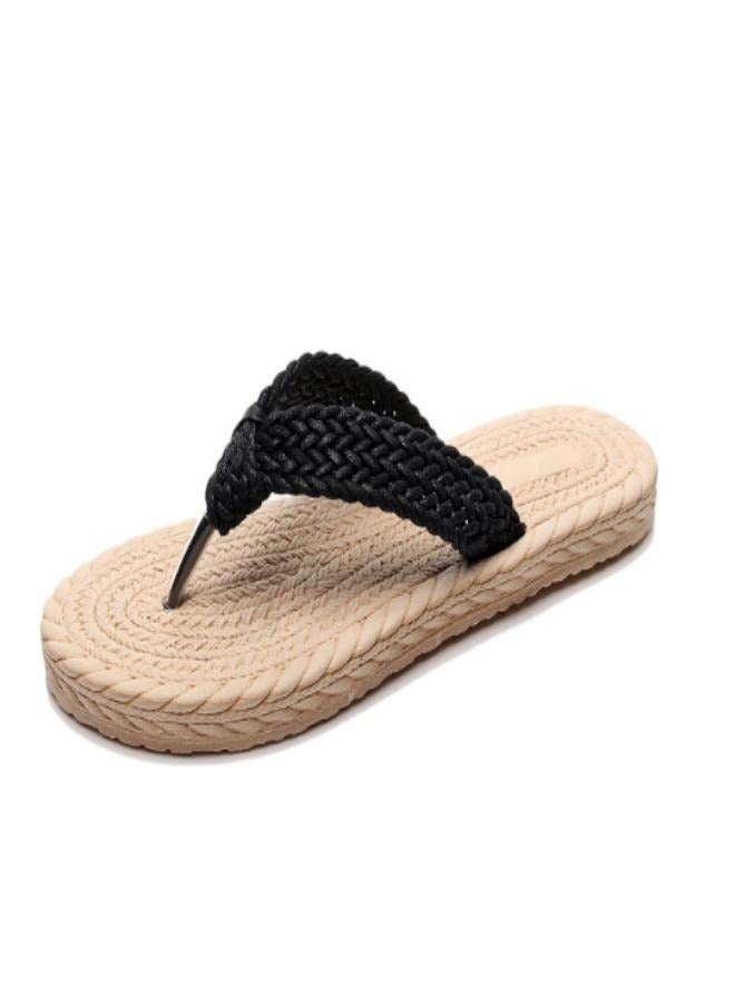 Summer's new Korean-style seaside flip-flops for women, a casual flip-flop made of imitation straw  - Image 3