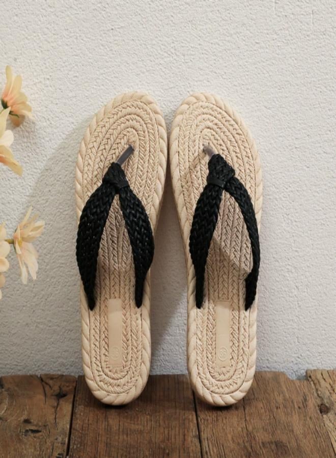 Summer's new Korean-style seaside flip-flops for women, a casual flip-flop made of imitation straw  - Image 4