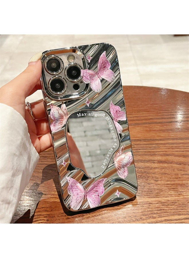 NIBEMINENT Wave Mirror Protection Case With Magsafe For iPhone 15, Purple Butterfly