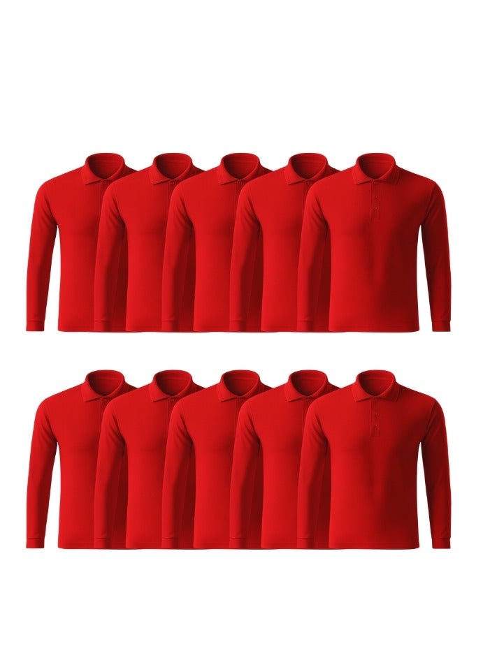 برينت شوب فور مي 10 قطع تيشيرت بولو رجالي بأكمام طويلة 220 جرام في المتر المربع من القطن الخالص الألوان الأساسية - Image 1