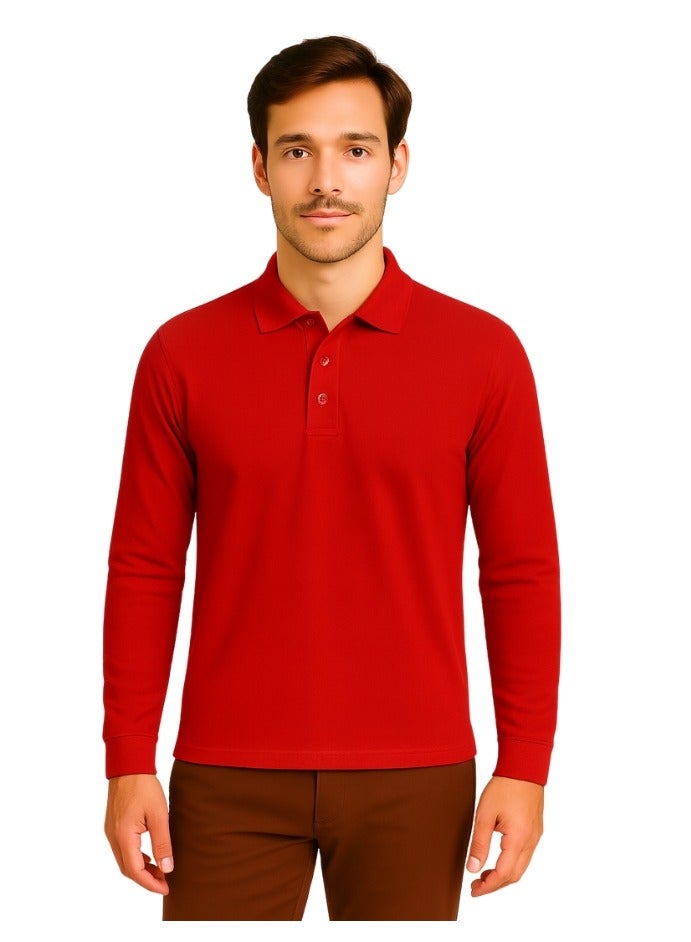 برينت شوب فور مي 10 قطع تيشيرت بولو رجالي بأكمام طويلة 220 جرام في المتر المربع من القطن الخالص الألوان الأساسية - Image 2