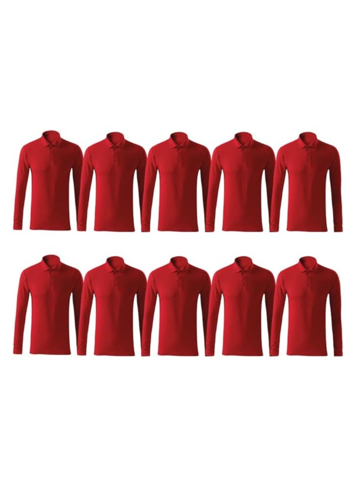 PRINTSHOP4ME 10Pcs Men's LONG SLEEVE POLO T-Shirt 220 GSM Pure Cotton Basic Colors  - Image 1