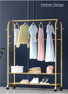 Merry Moments Modern Clothes Rack Garment Rack Clothing Rack Clothes Hangers Freestanding for Home Hotel Retail Metal Multi-shelf with Wheel Gold Colour H168xL120xW34 cm  - Image 4