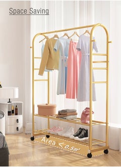 Merry Moments Modern Clothes Rack Garment Rack Clothing Rack Clothes Hangers Freestanding for Home Hotel Retail Metal Multi-shelf with Wheel Gold Colour H168xL120xW34 cm  - Image 3
