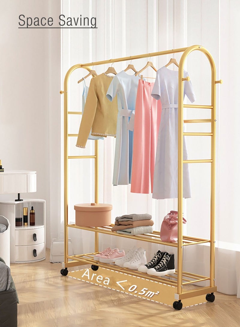 Merry Moments Modern Clothes Rack Garment Rack Clothing Rack Clothes Hangers Freestanding for Home Hotel Retail Metal Multi-shelf with Wheel Gold Colour H168xL120xW34 cm - Image 3