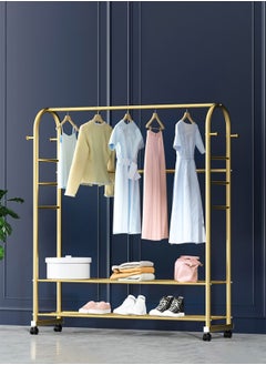 Merry Moments Modern Clothes Rack Garment Rack Clothing Rack Clothes Hangers Freestanding for Home Hotel Retail Metal Multi-shelf with Wheel Gold Colour H168xL120xW34 cm  - Image 1
