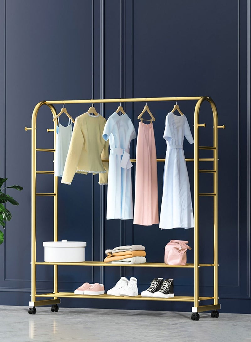 Merry Moments Modern Clothes Rack Garment Rack Clothing Rack Clothes Hangers Freestanding for Home Hotel Retail Metal Multi-shelf with Wheel Gold Colour H168xL120xW34 cm - Image 1