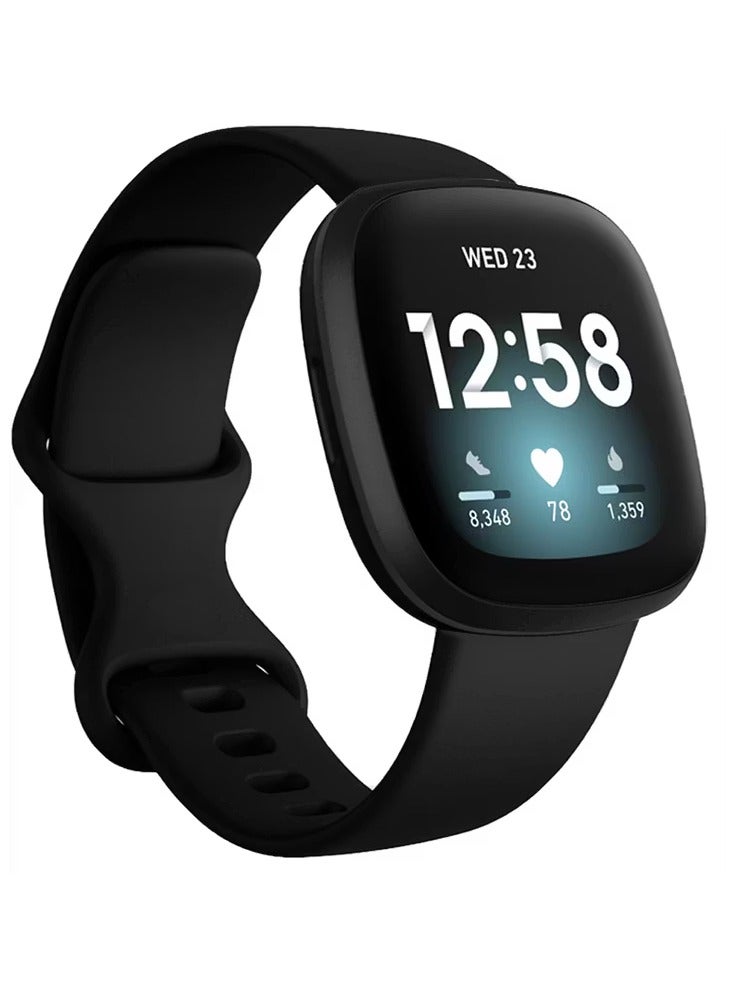 devia Deluxe Series Sport Silicone Watch Band for Fitbit Versa 3 / Watch Strap / band / Easy Adjustment- Black - Image 1