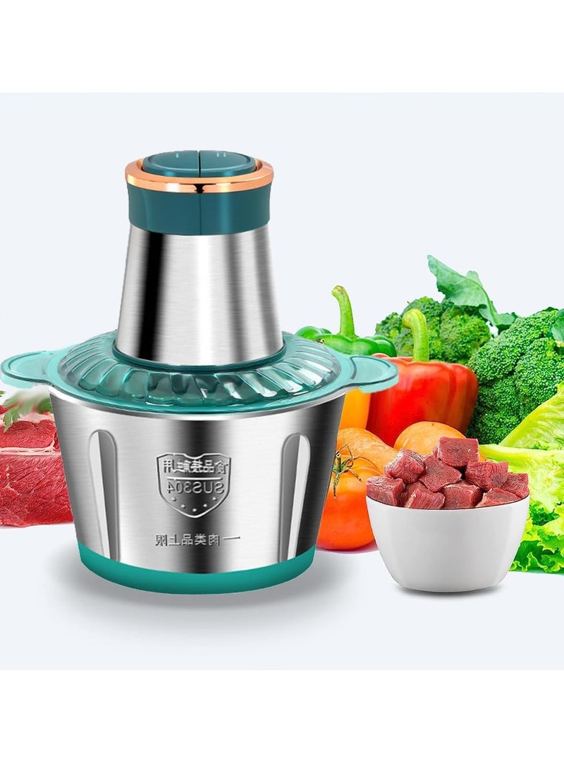 Electric Meat Grinder, Food Processor Blender with 3L Stainless Steel Bowls, Vegetable and Fruit Chopper for Dicing, Mincing