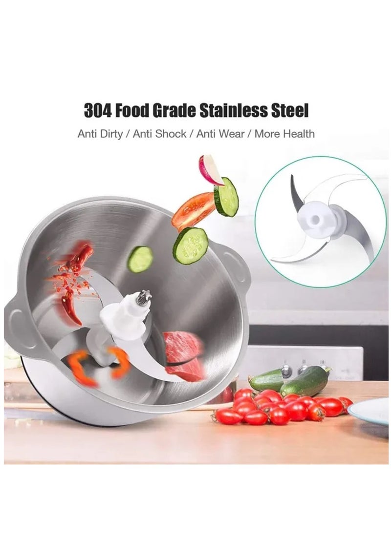 Electric Meat Grinder, Food Processor Blender with 3L Stainless Steel Bowls, Vegetable and Fruit Chopper for Dicing, Mincing