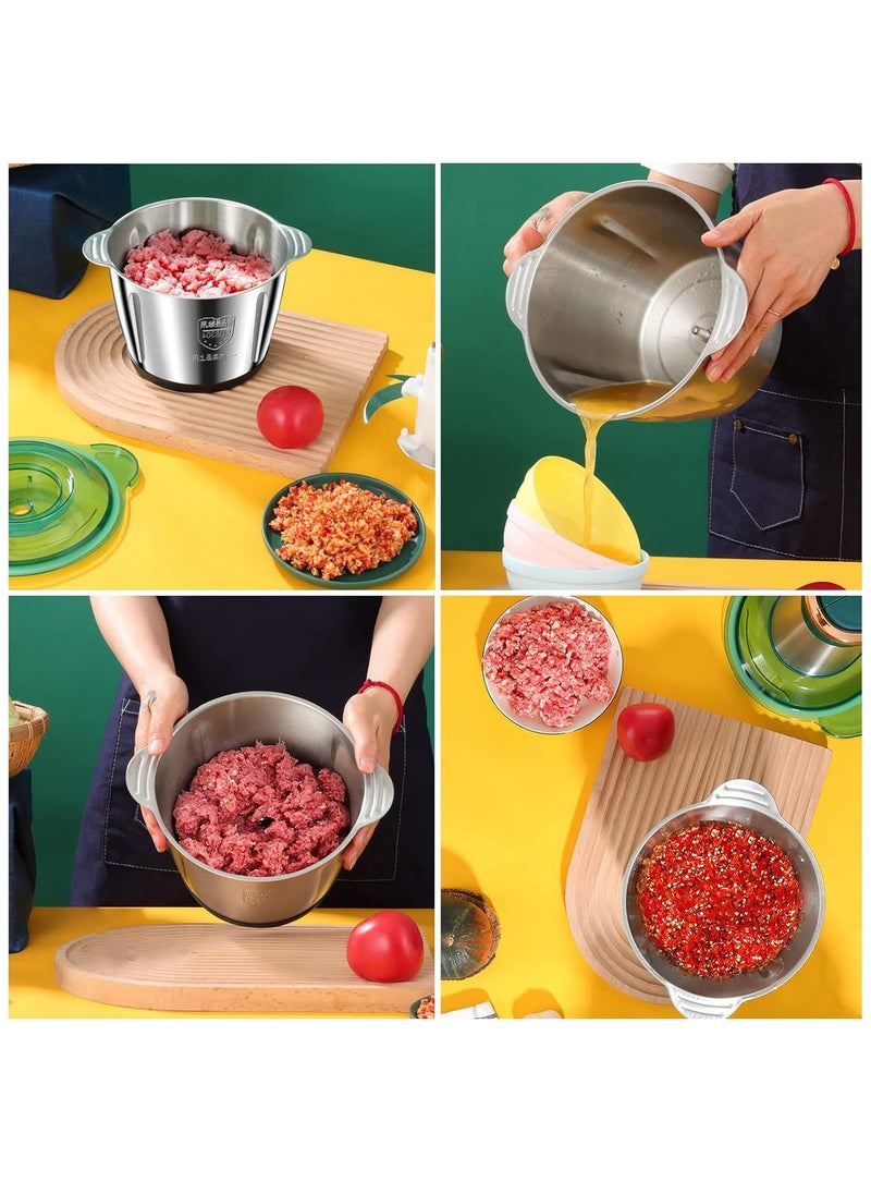 Electric Meat Grinder, Food Processor Blender with 3L Stainless Steel Bowls, Vegetable and Fruit Chopper for Dicing, Mincing