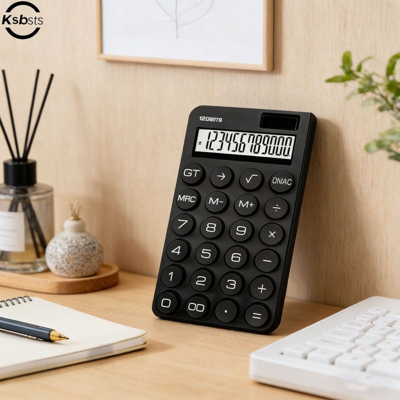 White Ultra Thin 12 Digit Solar Dual Power Business Calculator - Image 4