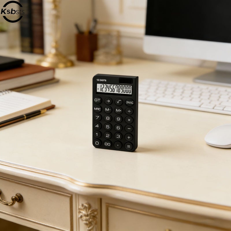 White Ultra Thin 12 Digit Solar Dual Power Business Calculator - Image 3