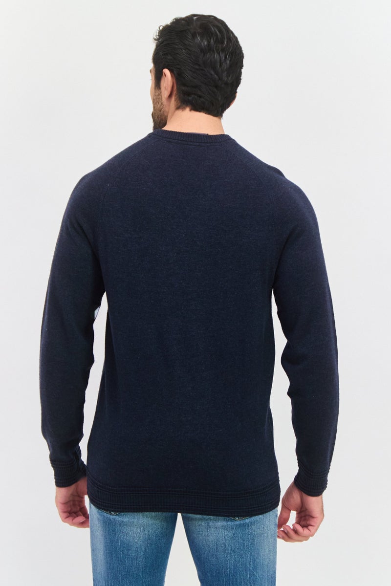 Lyle & Scott Men Pointed Collar Embroidered Logo Sweater, Navy - Image 2