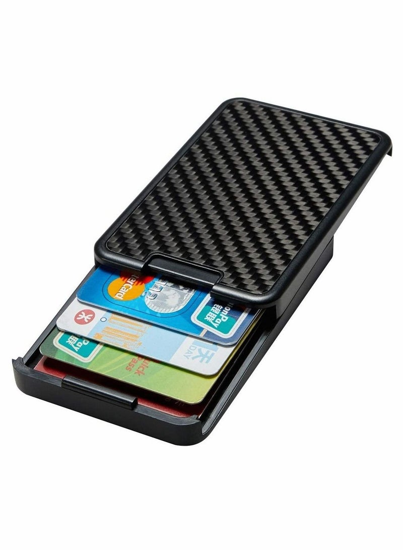 SYOSI حامل بطاقات للرجال، محافظ أوتوماتيكية بسيطة منبثقة بتقنية Rfid تحجب ألياف الكربون الصلبة ضد السرقة  - Image 1