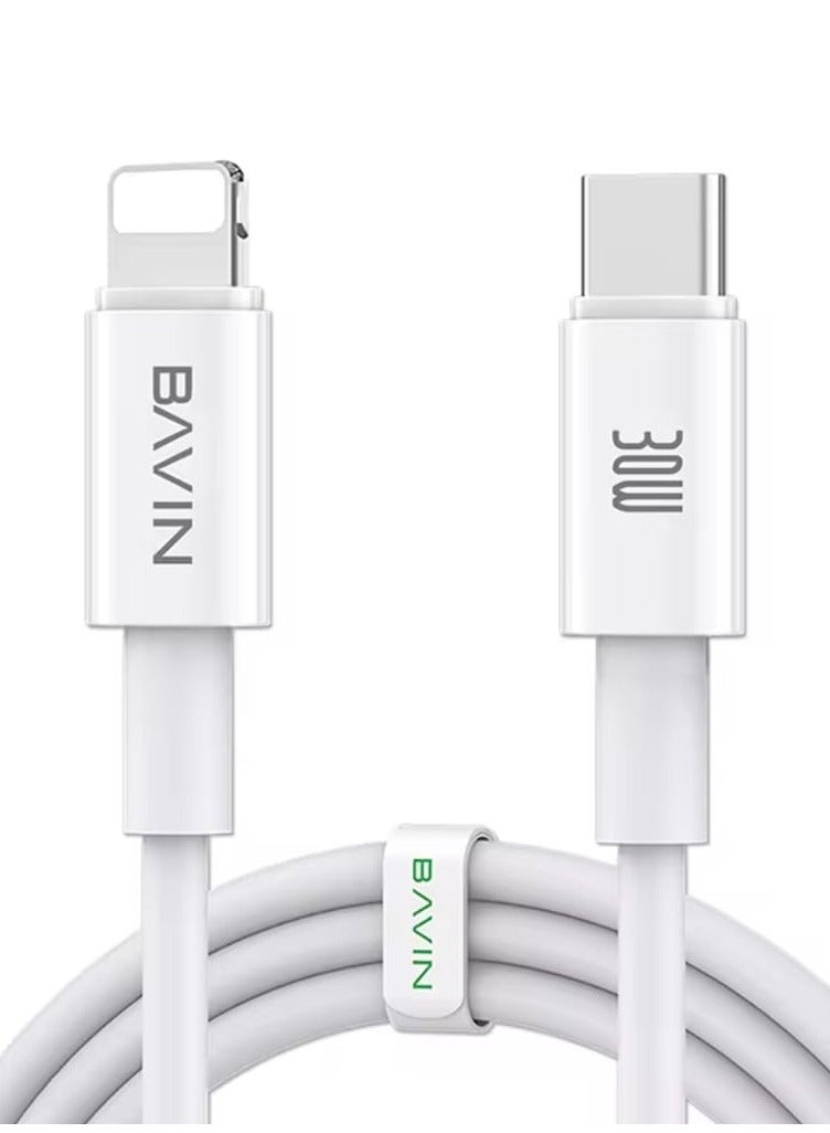 Bavin CB253 30W 2Meter USB-C to Lightning Fast Charging Data Cable for iPhone White - Image 1